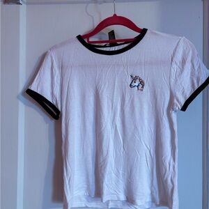 White T-Shirt with Unicorn Patch